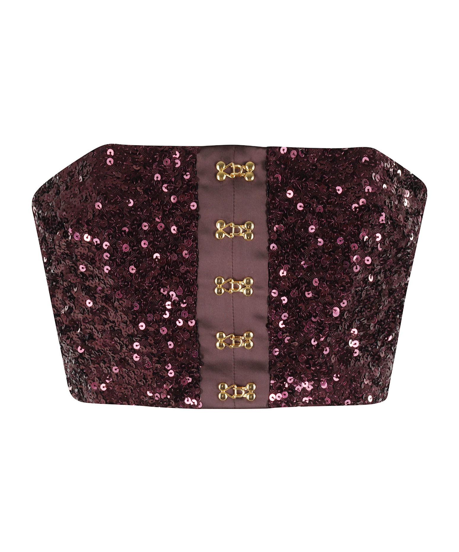 Elisabetta Franchi Top With Sequins And Jewel Clasps In Brown