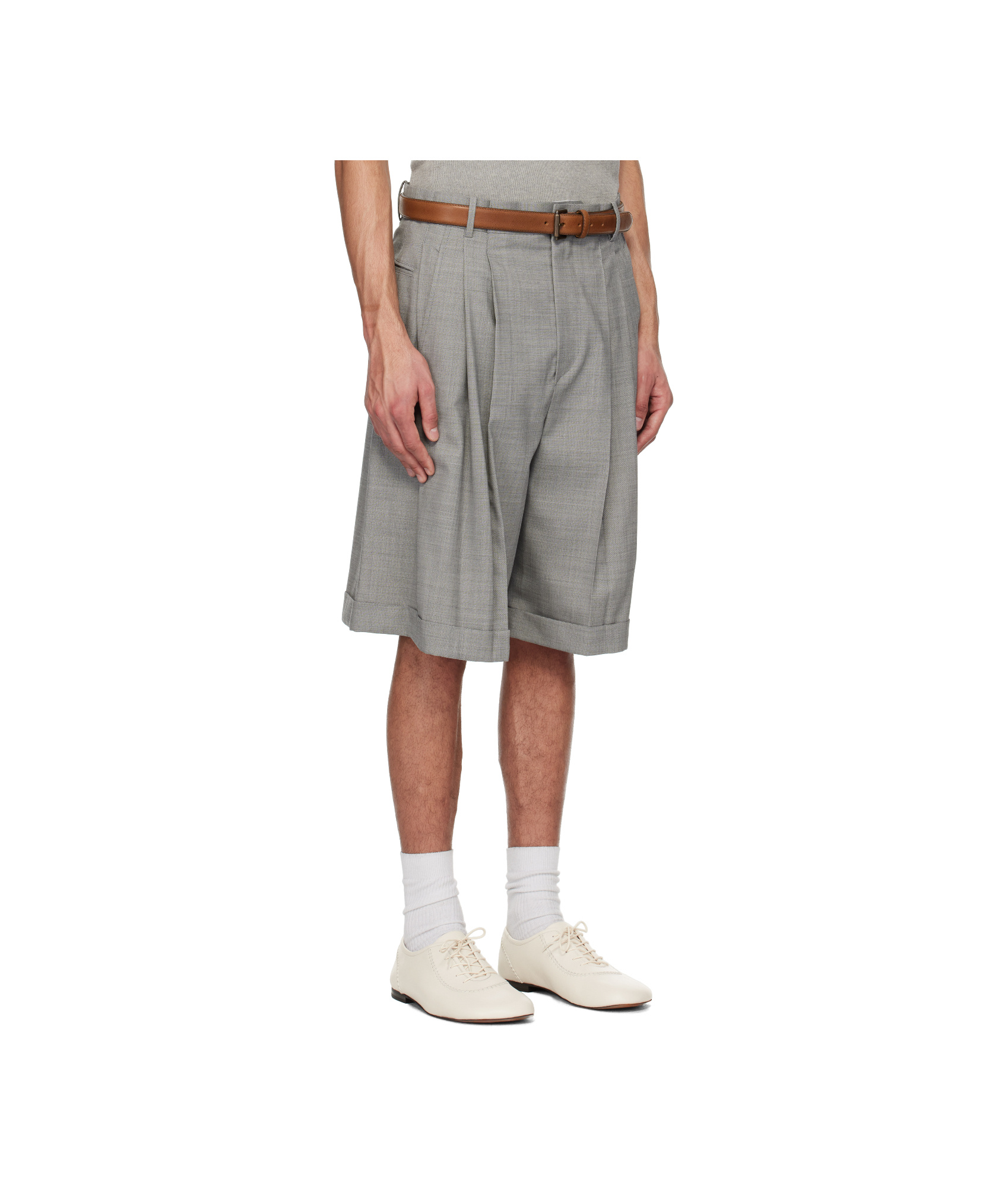 Hed Mayner Gray Pleated Shorts In Grey
