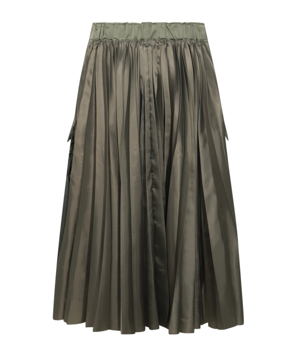 Sacai Pleated Gathered Midi Skirt In Green