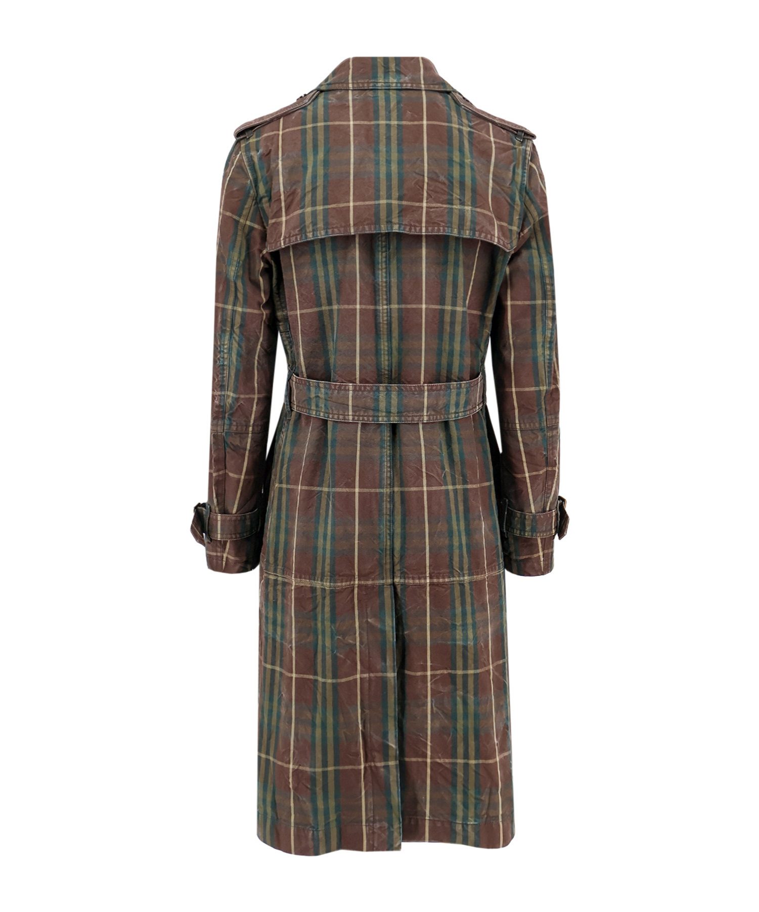 Burberry Vintage Effect Checked Trench Coat With Belt In Brown