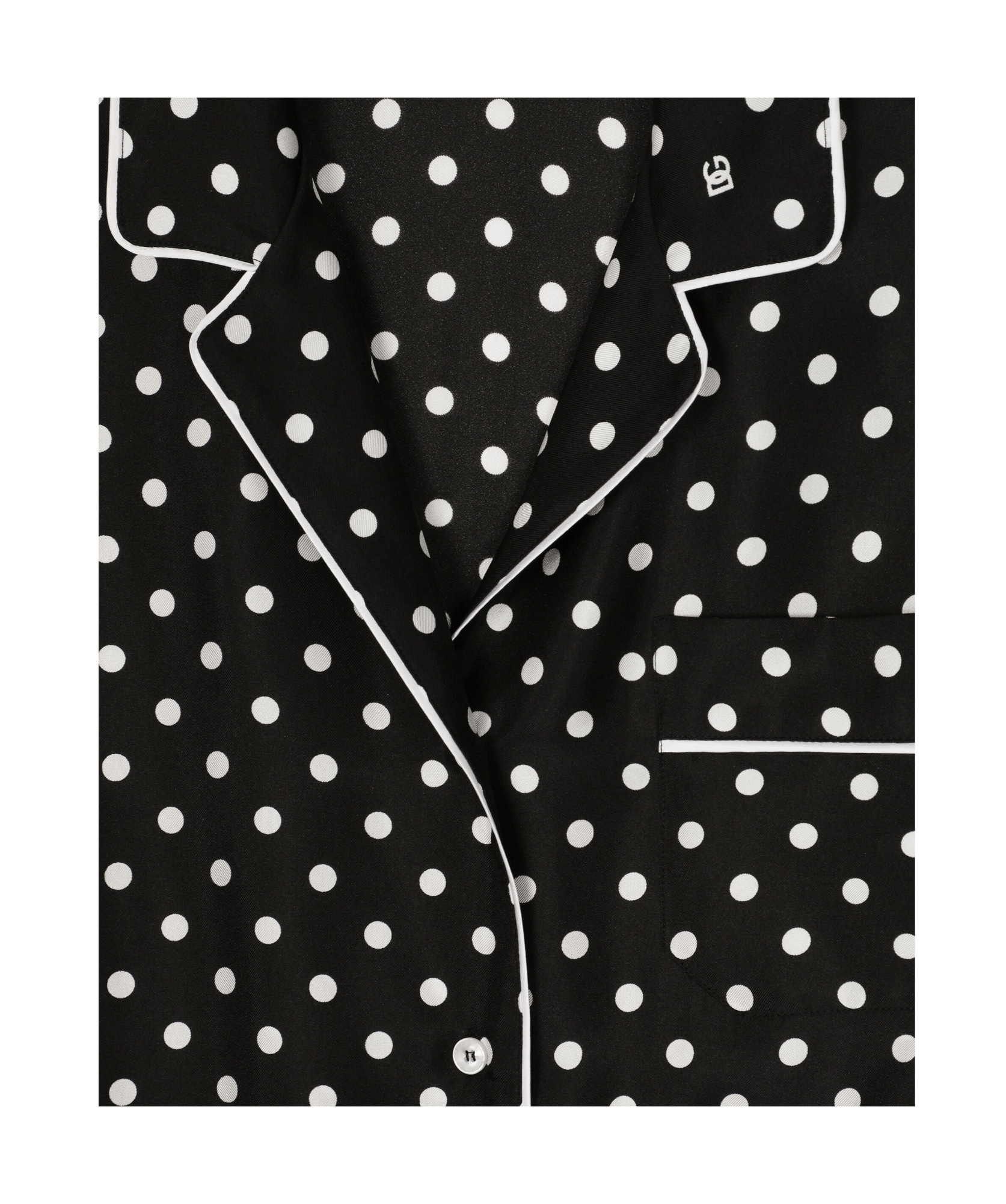 Dolce & Gabbana Short-sleeved Silk Pajama Shirt With Polka-dot Print In Black
