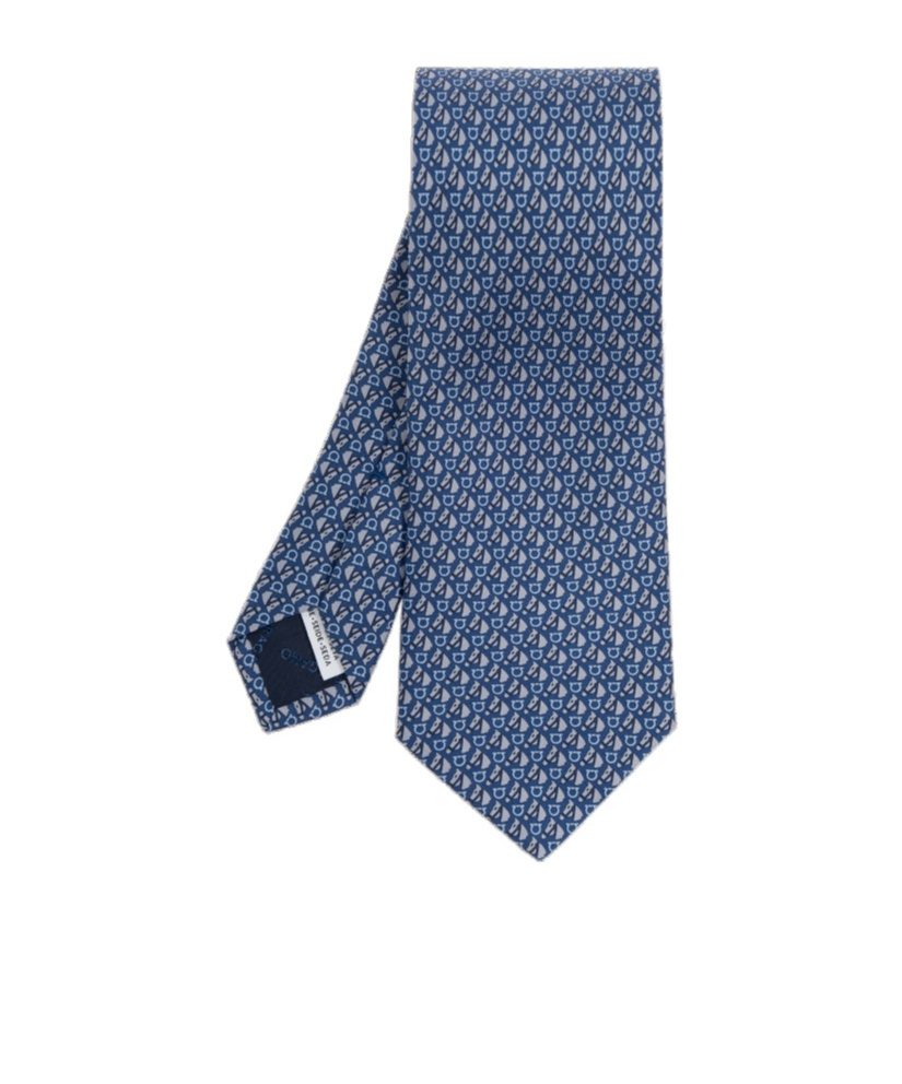 Ferragamo Logo Pattern Tie In Blue