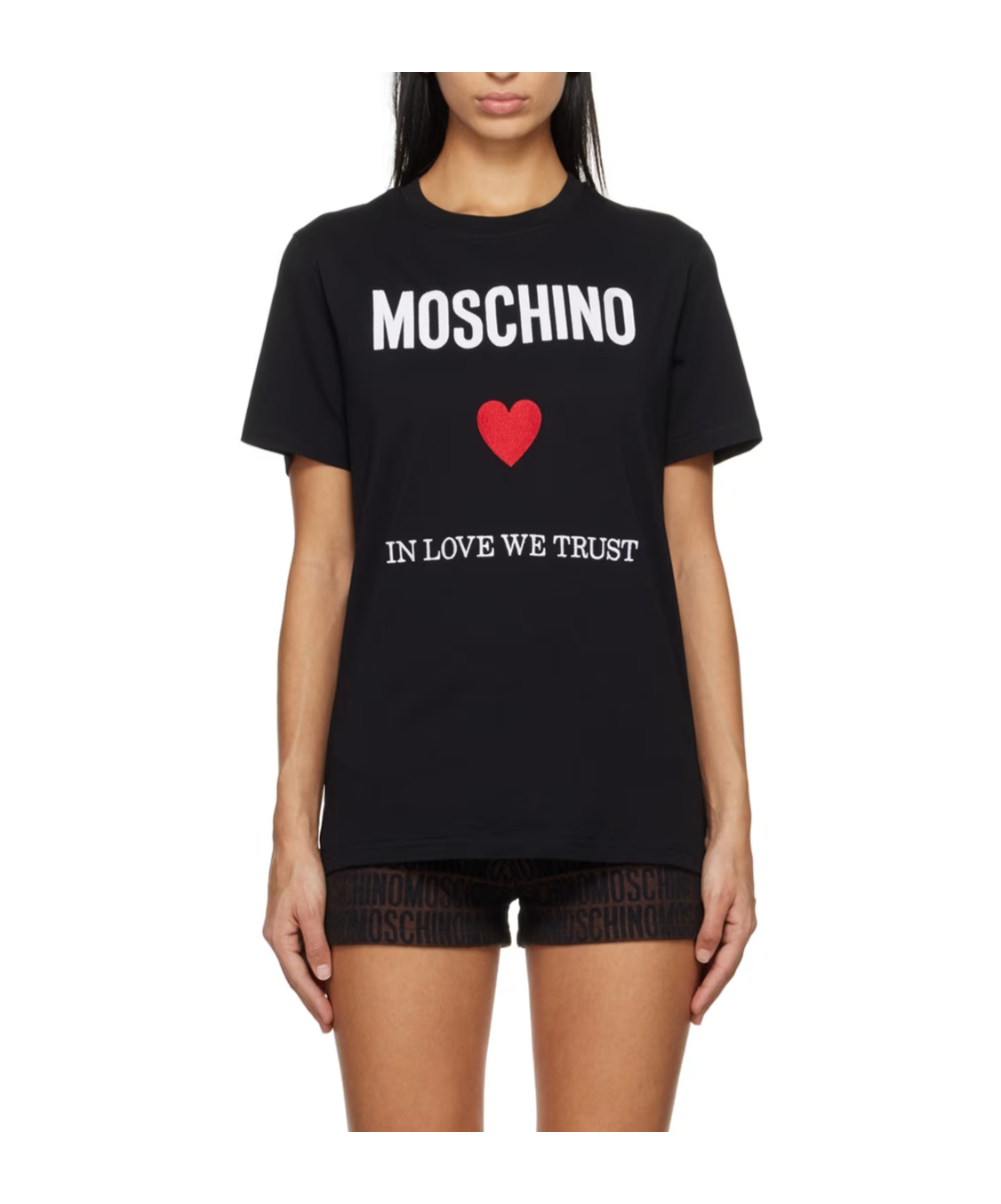 Moschino Black Regular Fit T-shirt With Logo And Heart Graphic In Black