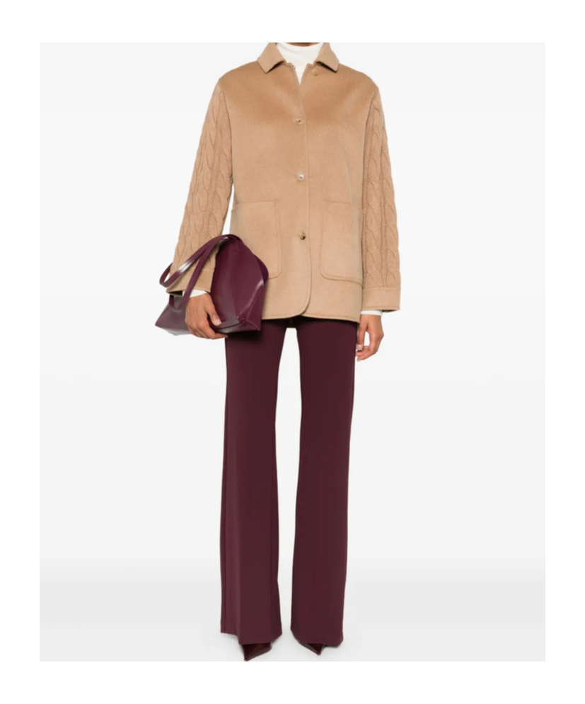 Max Mara Tacco Camel Hair Braided Coat With Knitted Sleeves In Brown