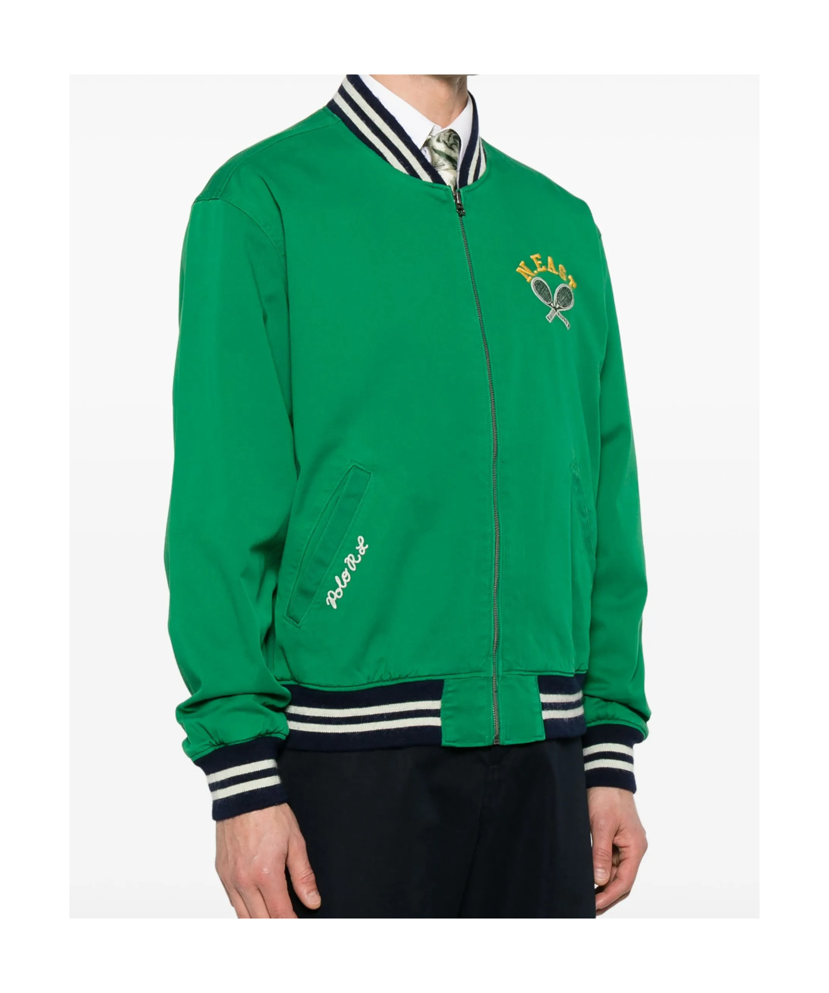 Polo Ralph Lauren Mens Green Tennis Logo-embroidered Cotton-twill Varsity Jacket Xl In Grass Green