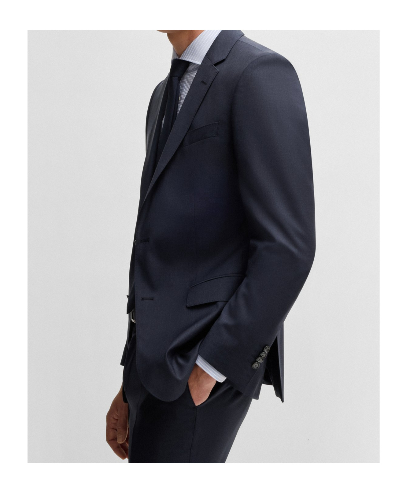 Hugo Boss Regular-fit Suit In Checked Stretch Wool In Dark Blue
