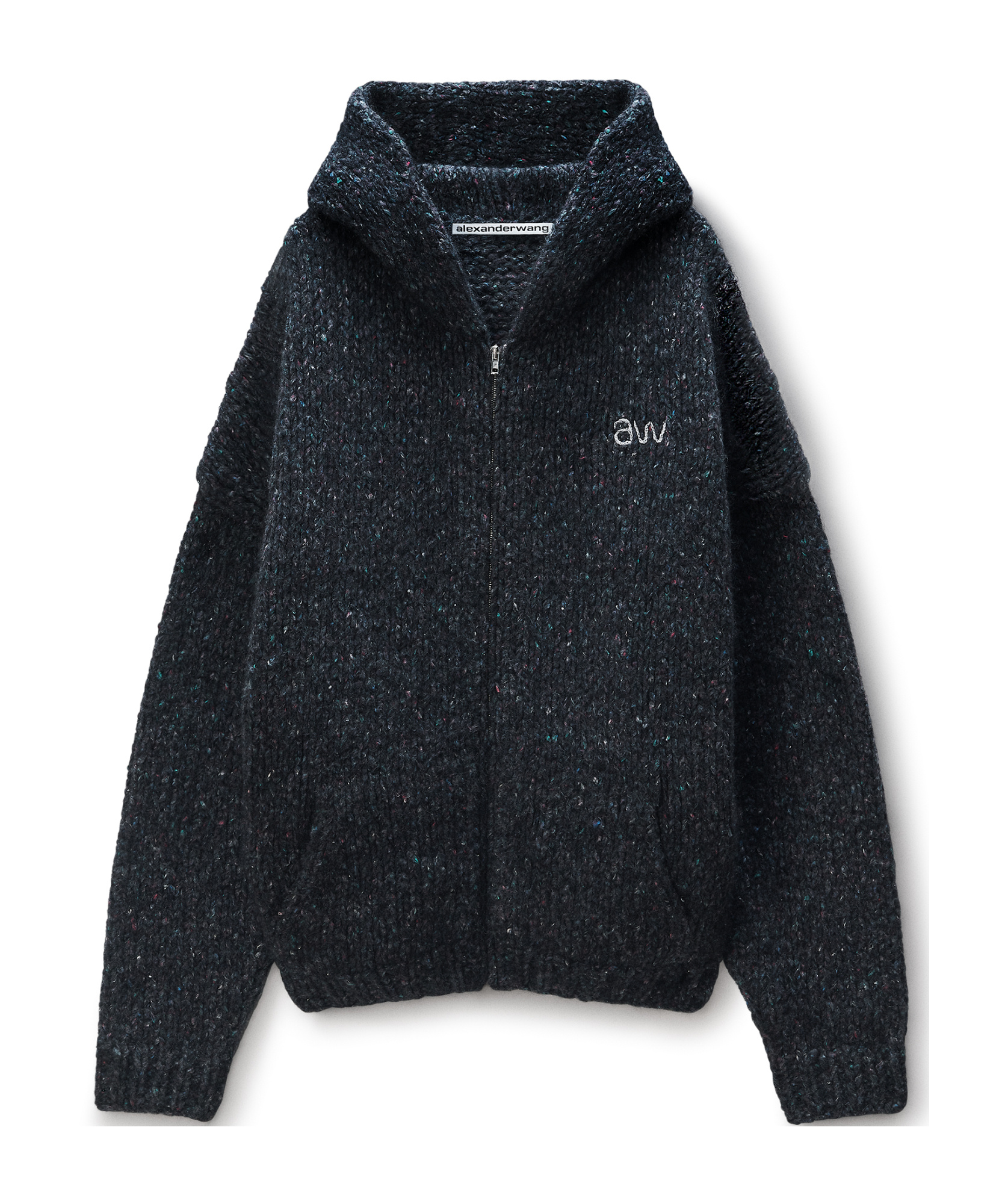 Alexander Wang Oversized Zip-up Hoodie With Aw Embroidery In Black