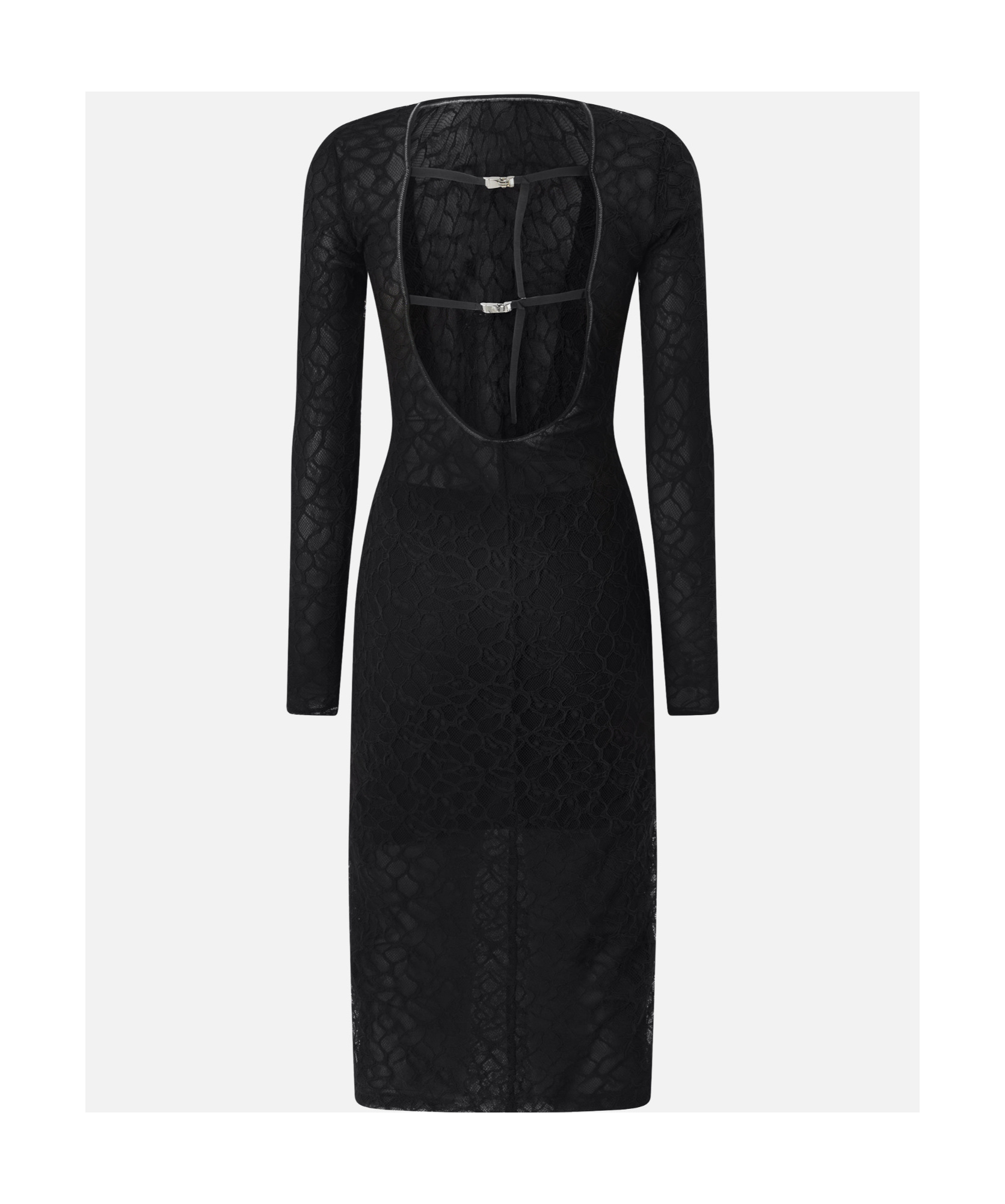 Pinko Fitted Lace Dress With Open Back In Black
