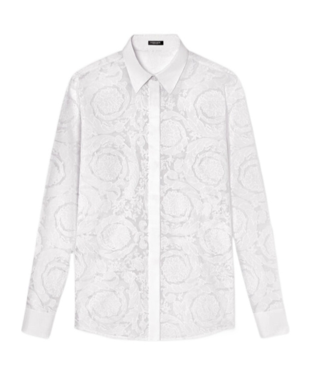 Versace Barocco-jacquard Button-up Shirt In White
