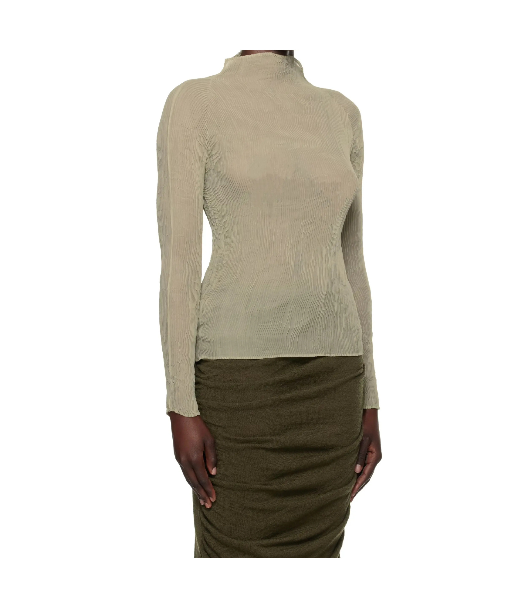 Issey Miyake Long Sleeve Turtleneck In Nude