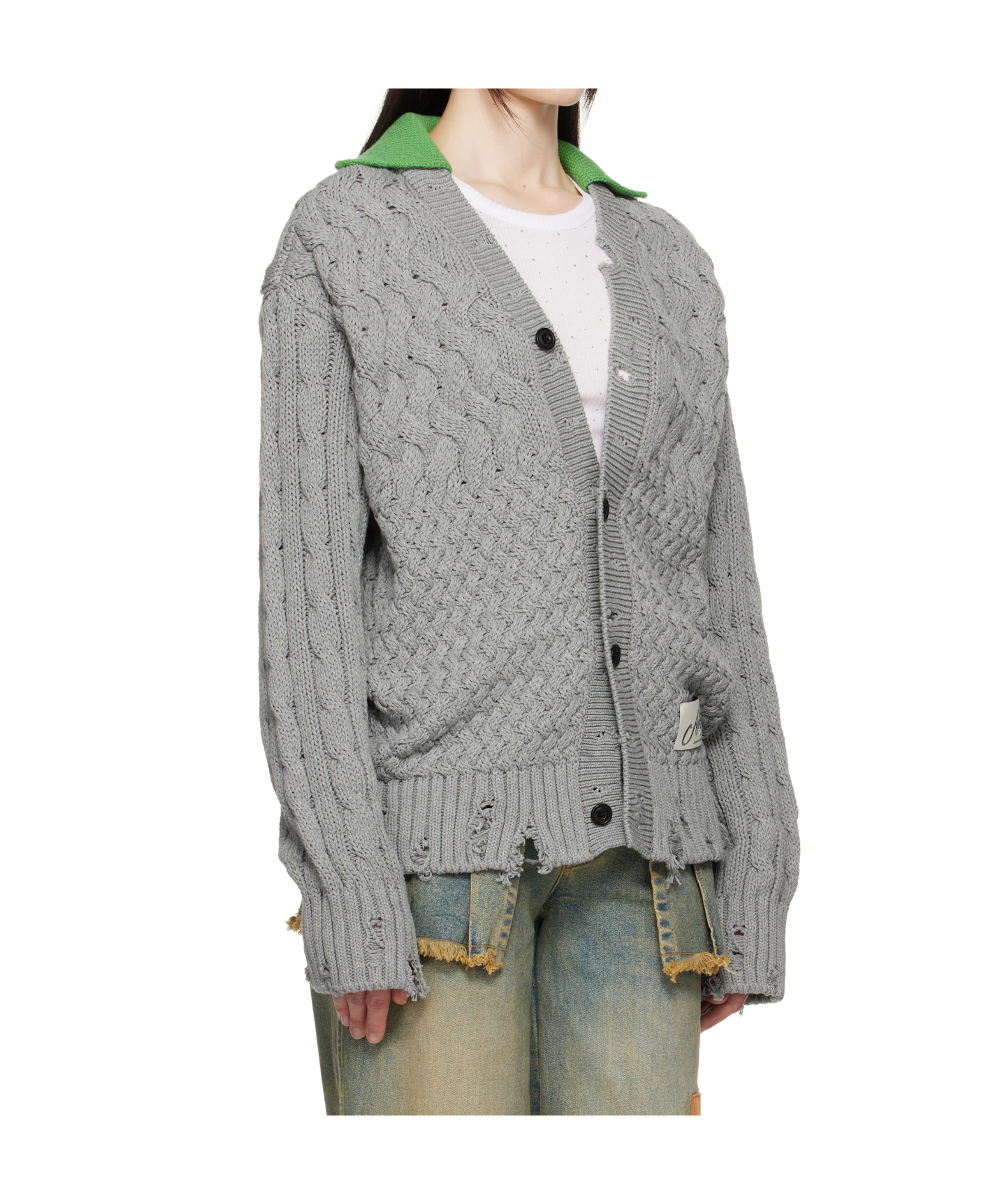 Andersson Bell Gray Green Collar V-neck Cardigan In Grey