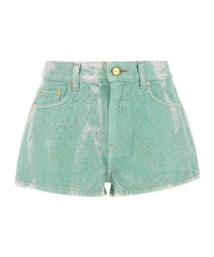 Ganni High-waisted Denim Shorts Featuring Tie-dye Effect In Green