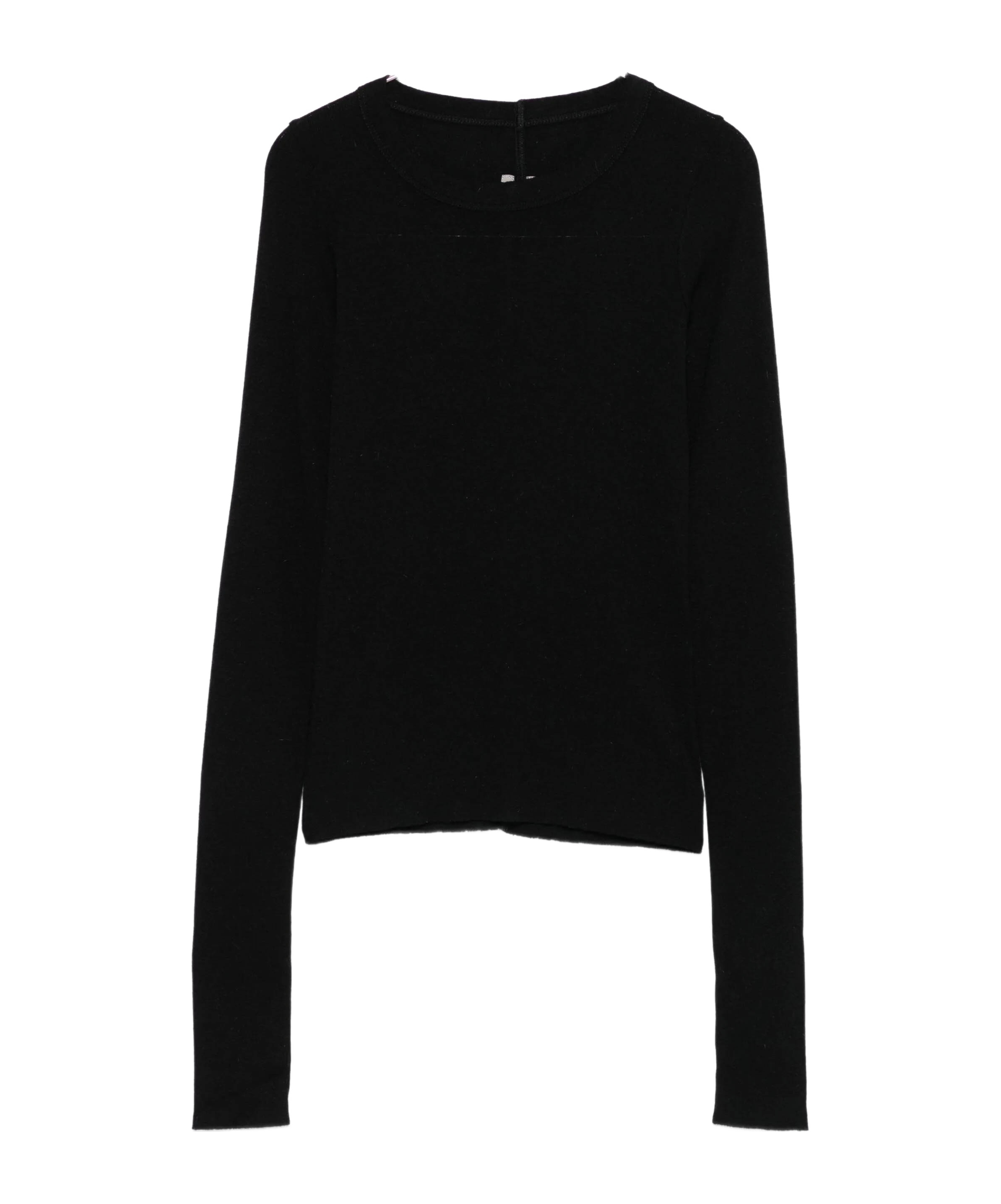 Rick Owens Long Sleeve Cropped Ribbed Knit Top In Black