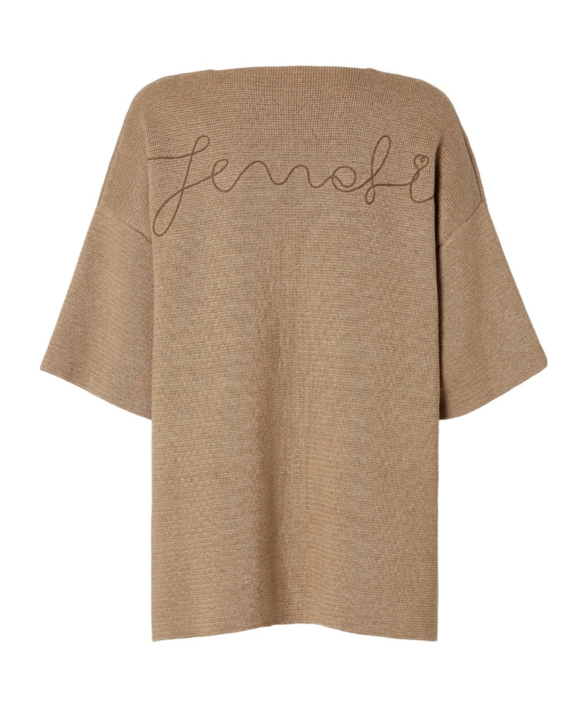 Shop Fendi Dark Beige Cotton And Silk Sweater