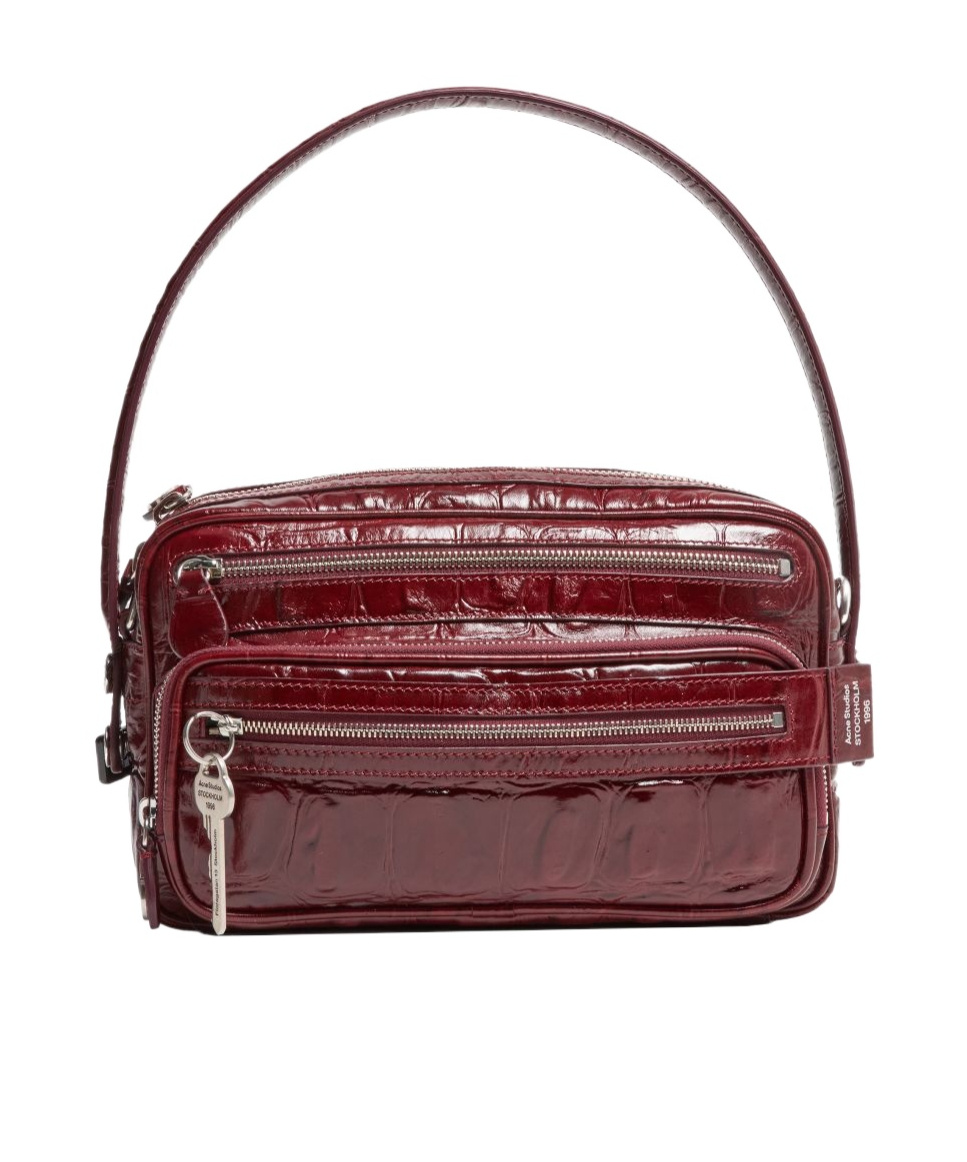 Acne Studios Crocodile Embossed Shoulder Bag In Red
