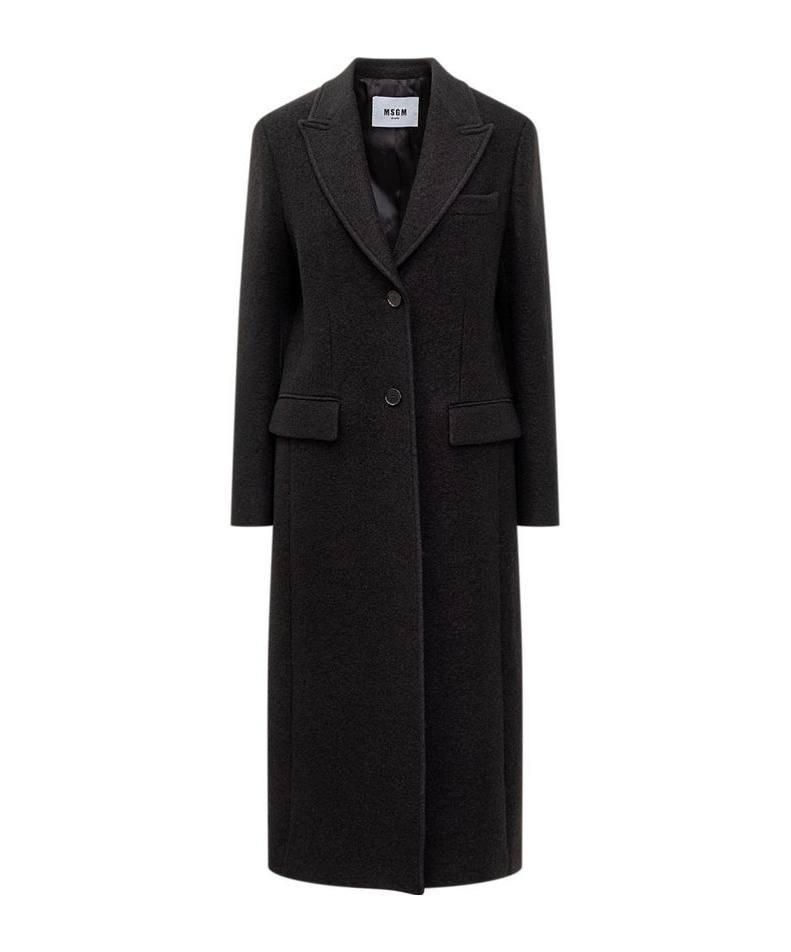 Msgm Logo-patch Peak-lapel Coat In Black