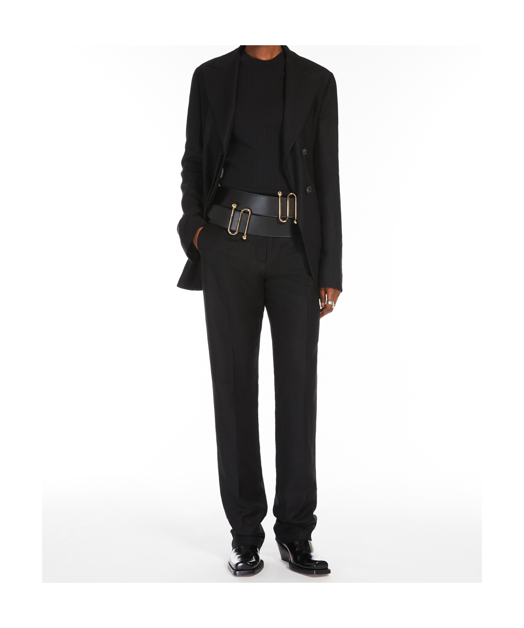 Shop Sportmax Flared Viscose And Linen Twill Trousers In Black