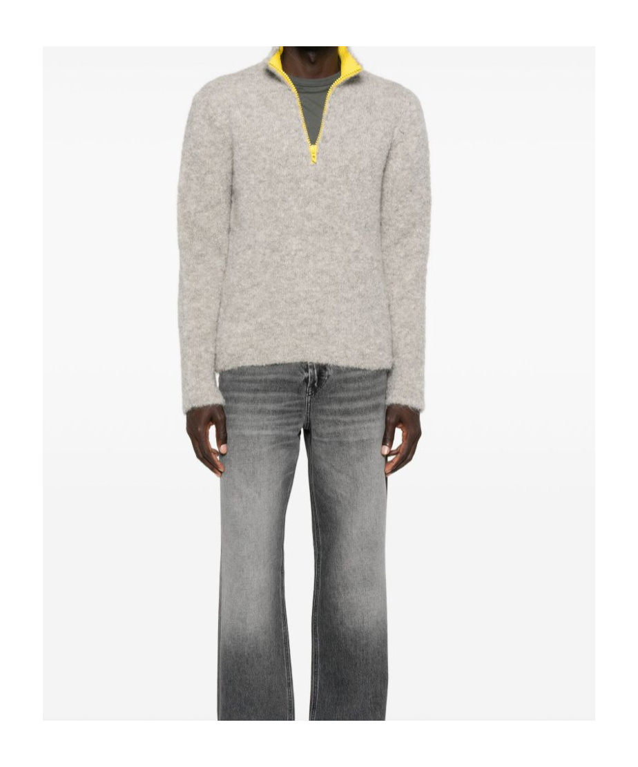 Diesel High Collar Textured Knitwear Zipper In Brown