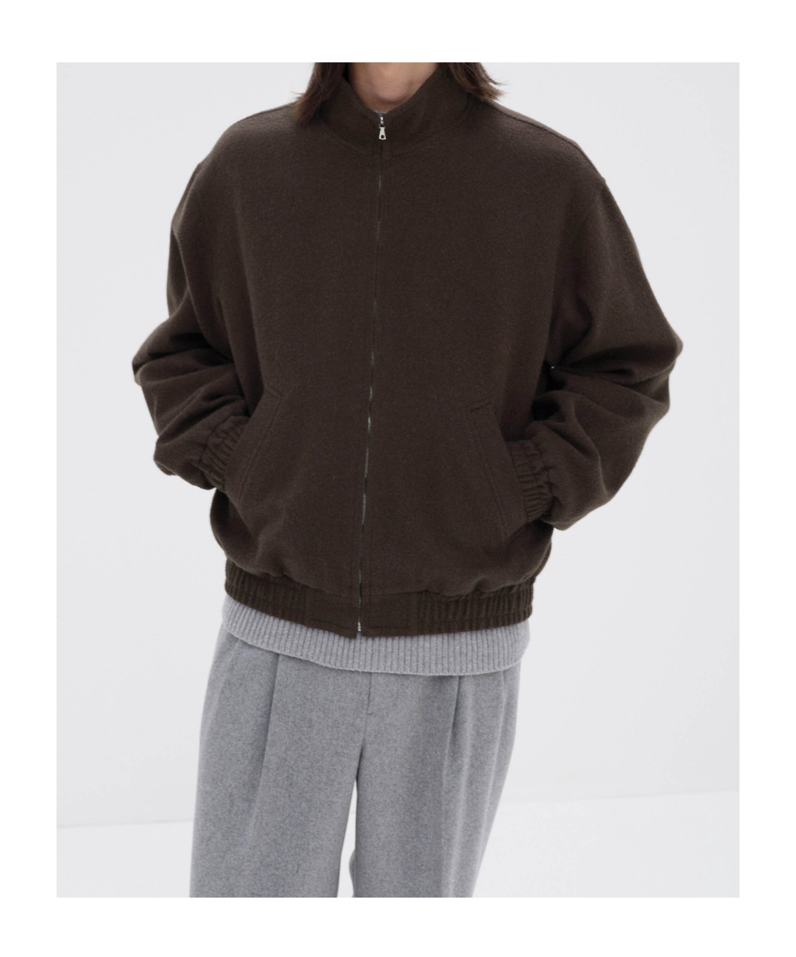 Auralee Baby Camel Flannel Zip Blouson In Green