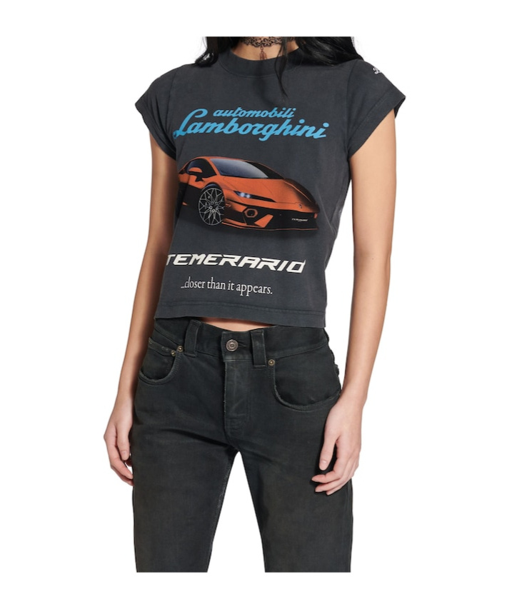 Balenciaga Women's I Automobili Lamborghini Shrunk T-shirt In Black Faded
