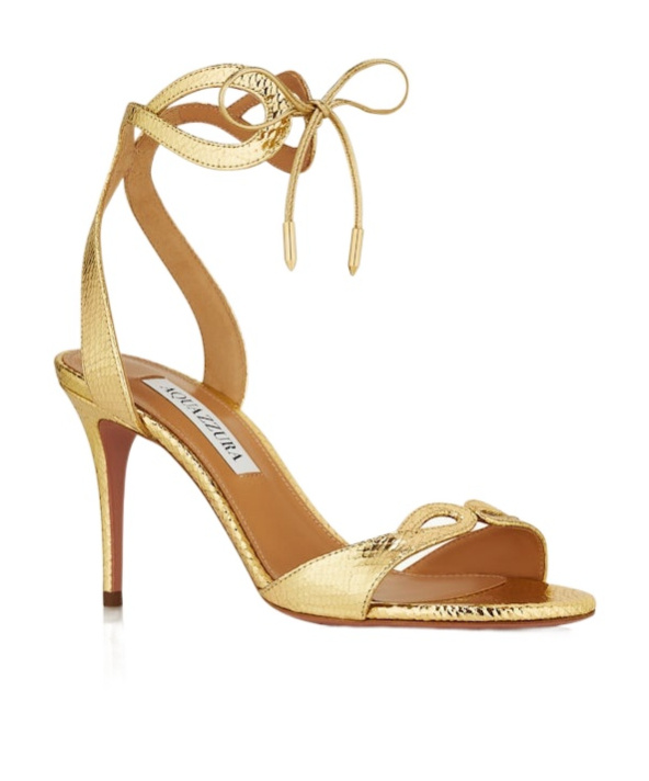 Aquazzura Heeled Sandals With Metallic And Textured Finish In Nude