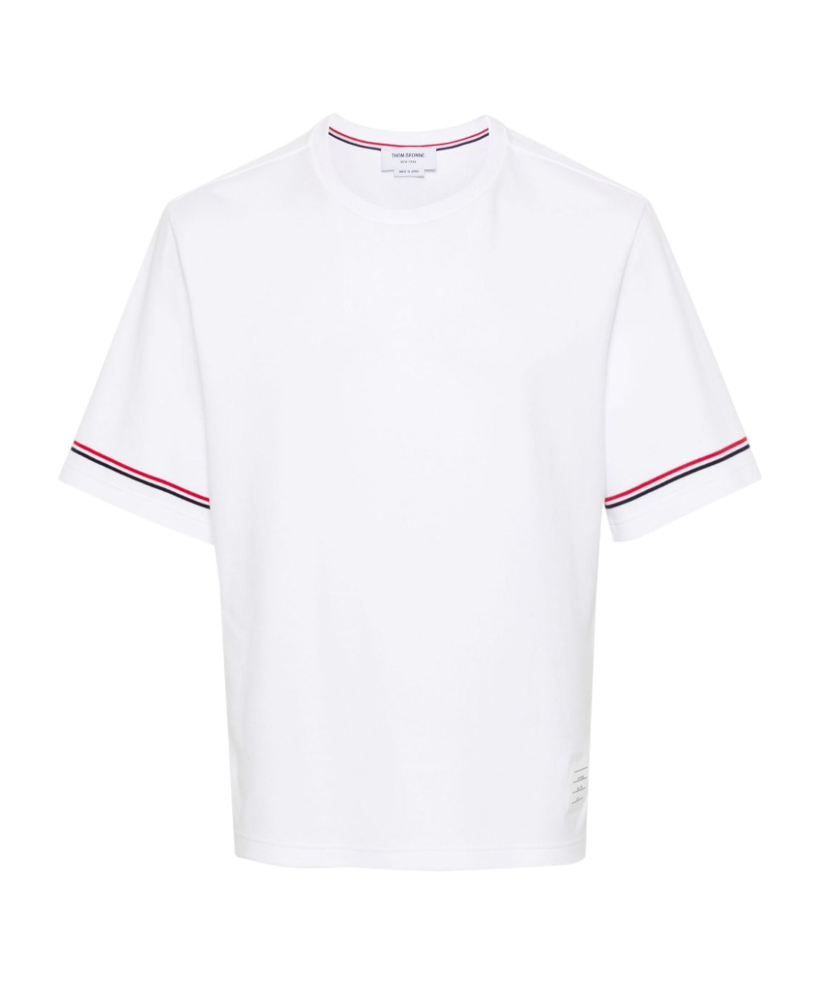 Thom Browne White Crewneck T-shirt With Rwb Detail On Neck And Sleeve In White