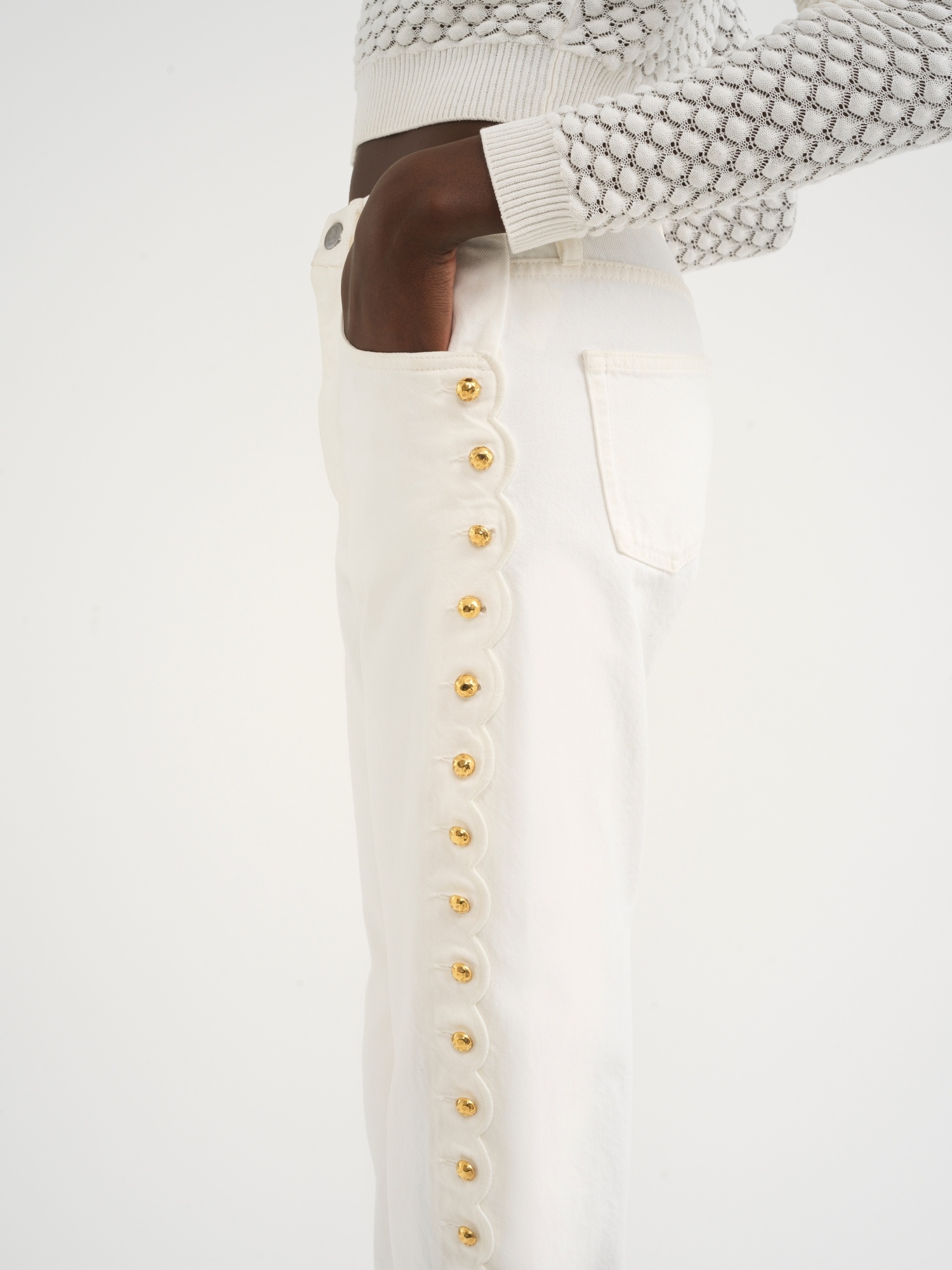 Chloé Scallop-detail Cropped Jeans In White
