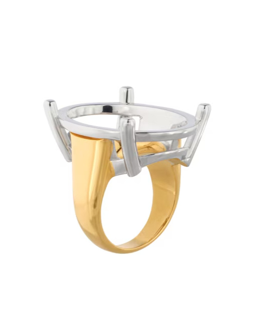 Balenciaga Women's Frame Oval Ring In Shiny Silver/shiny Gold In Metallic