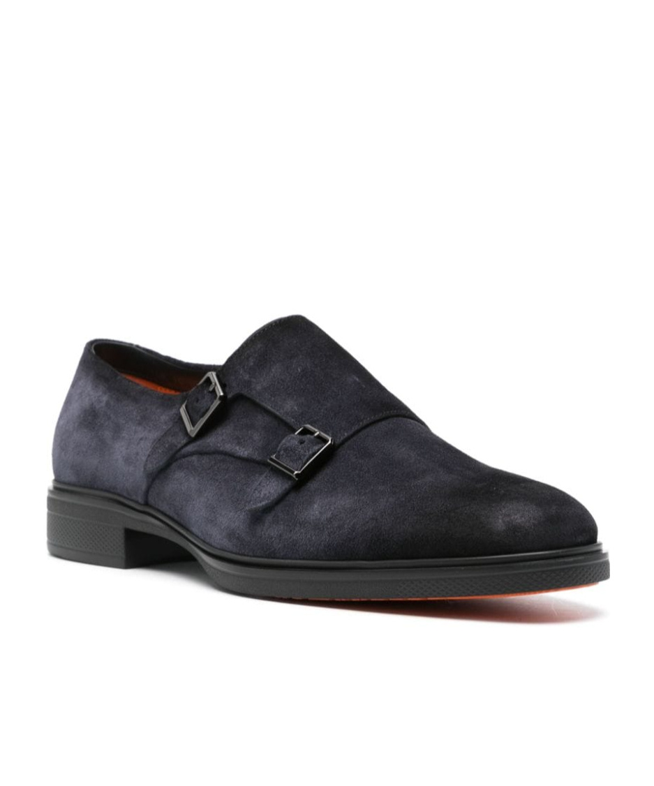 Santoni Round Toe Calf Suede Brogues With Rubber Sole In Black