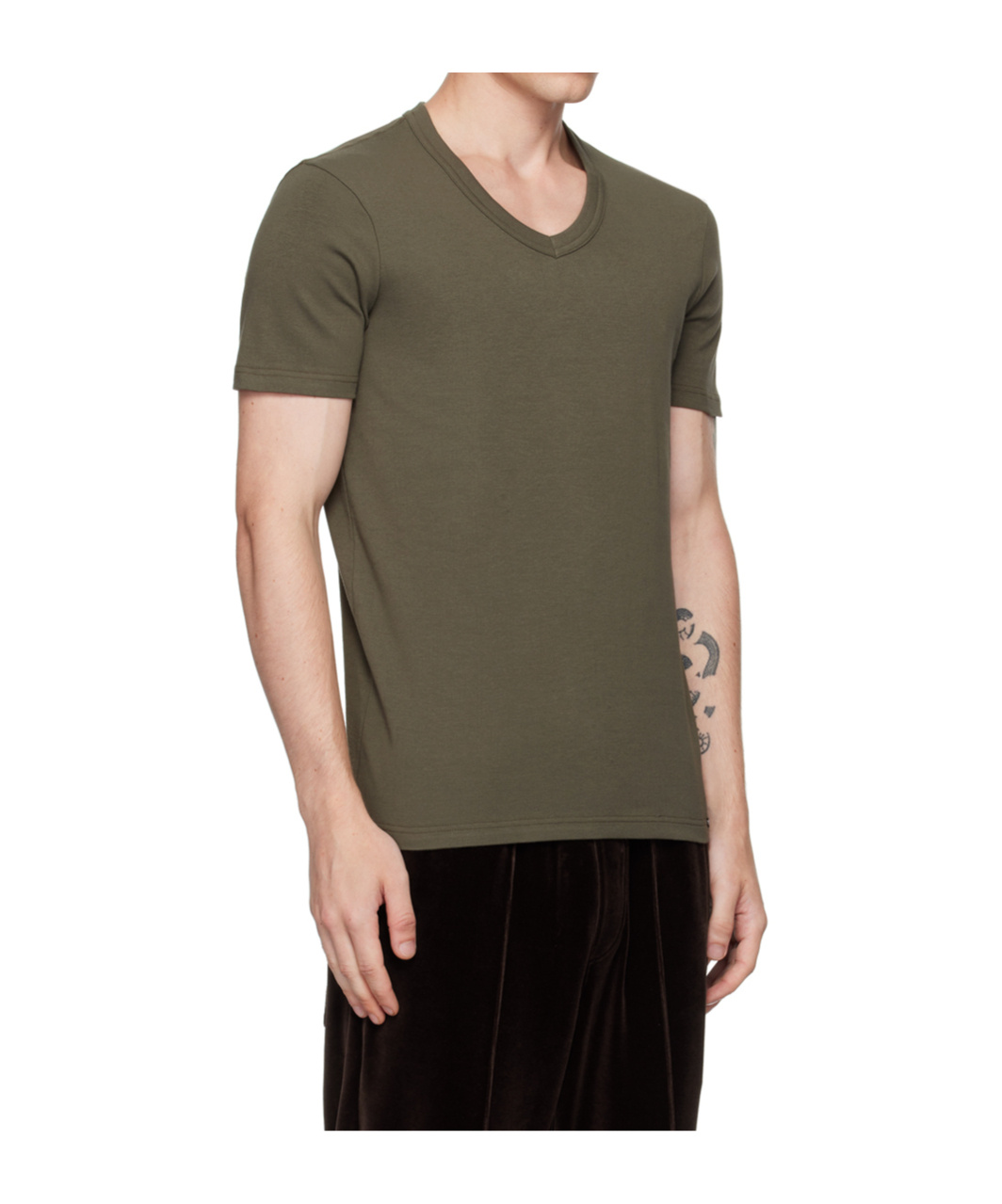 Tom Ford Khaki Cotton V-neck T-shirt In Brown