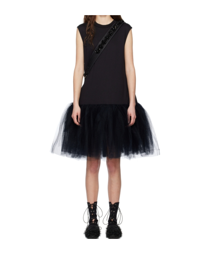 Simone Rocha Black Relaxed Ballet Tutu Midi Dress In Multi