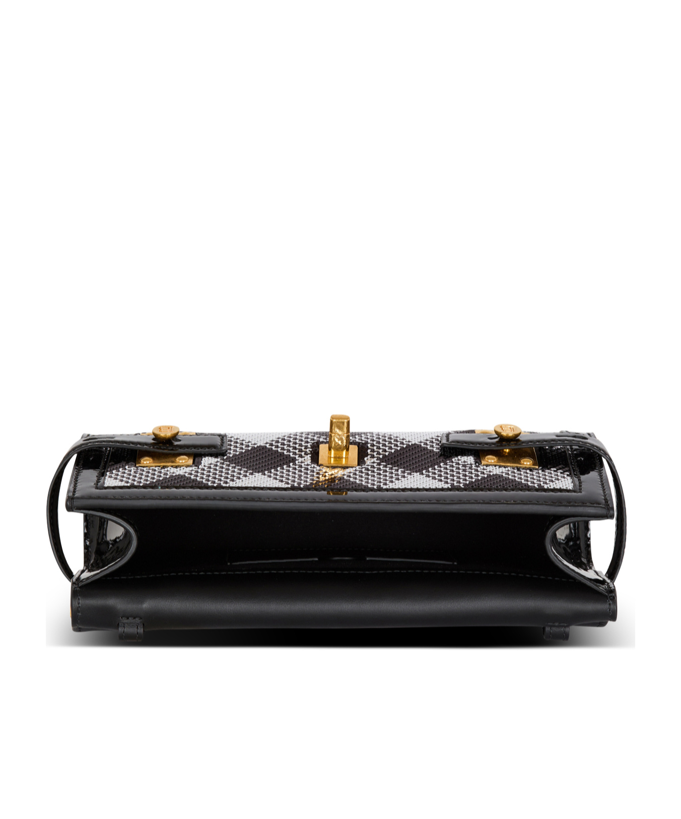 Balmain B-buzz Pouch 23 With Gingham Sequins And Patent Leather In Black