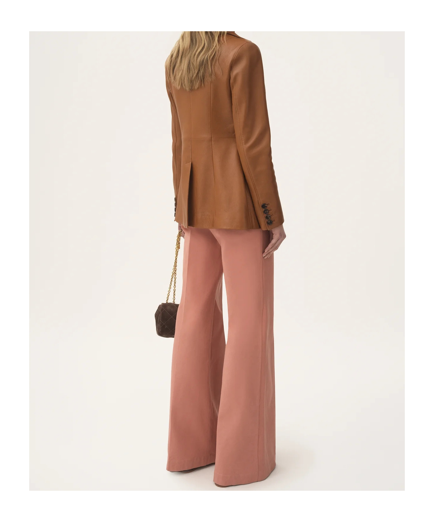 Chloé Structured Leather Blazer Notched Lapel In Brown