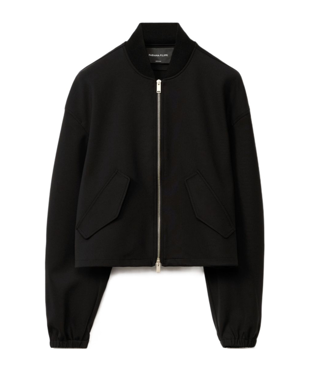 Shop Fabiana Filippi Knitted Collar Scuba Bomber Jacket In Black