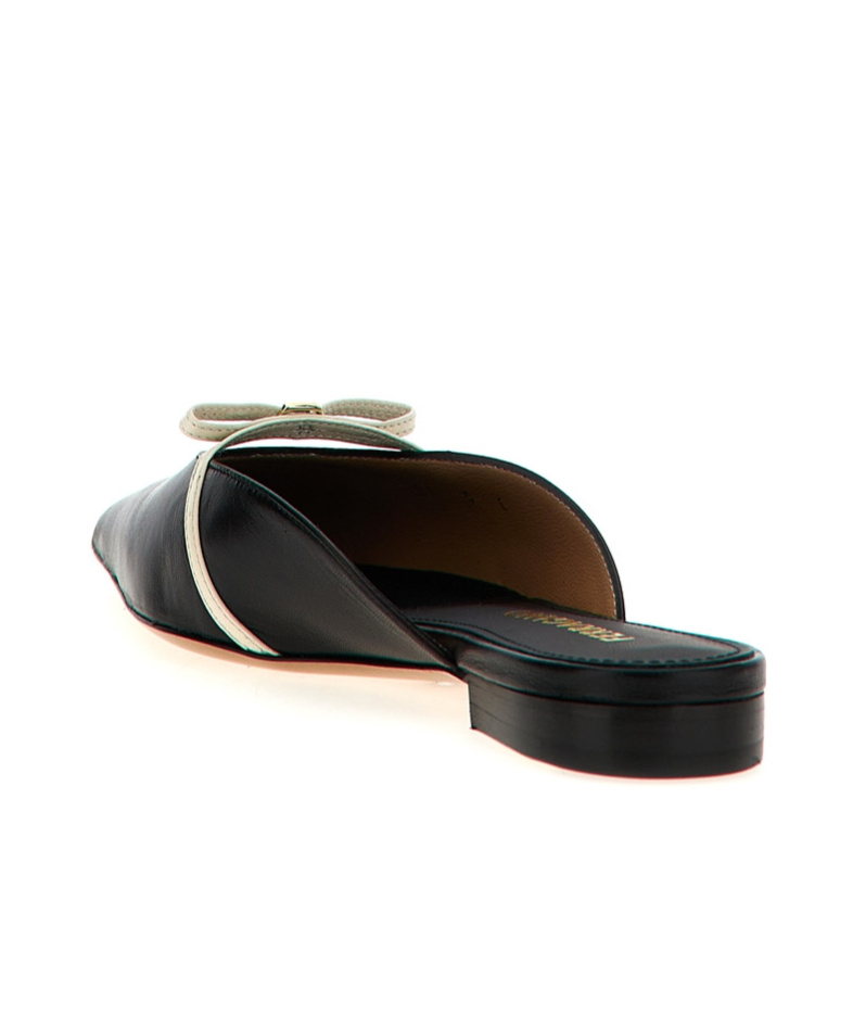 Ferragamo Bow Pointed Toe Mules In Black