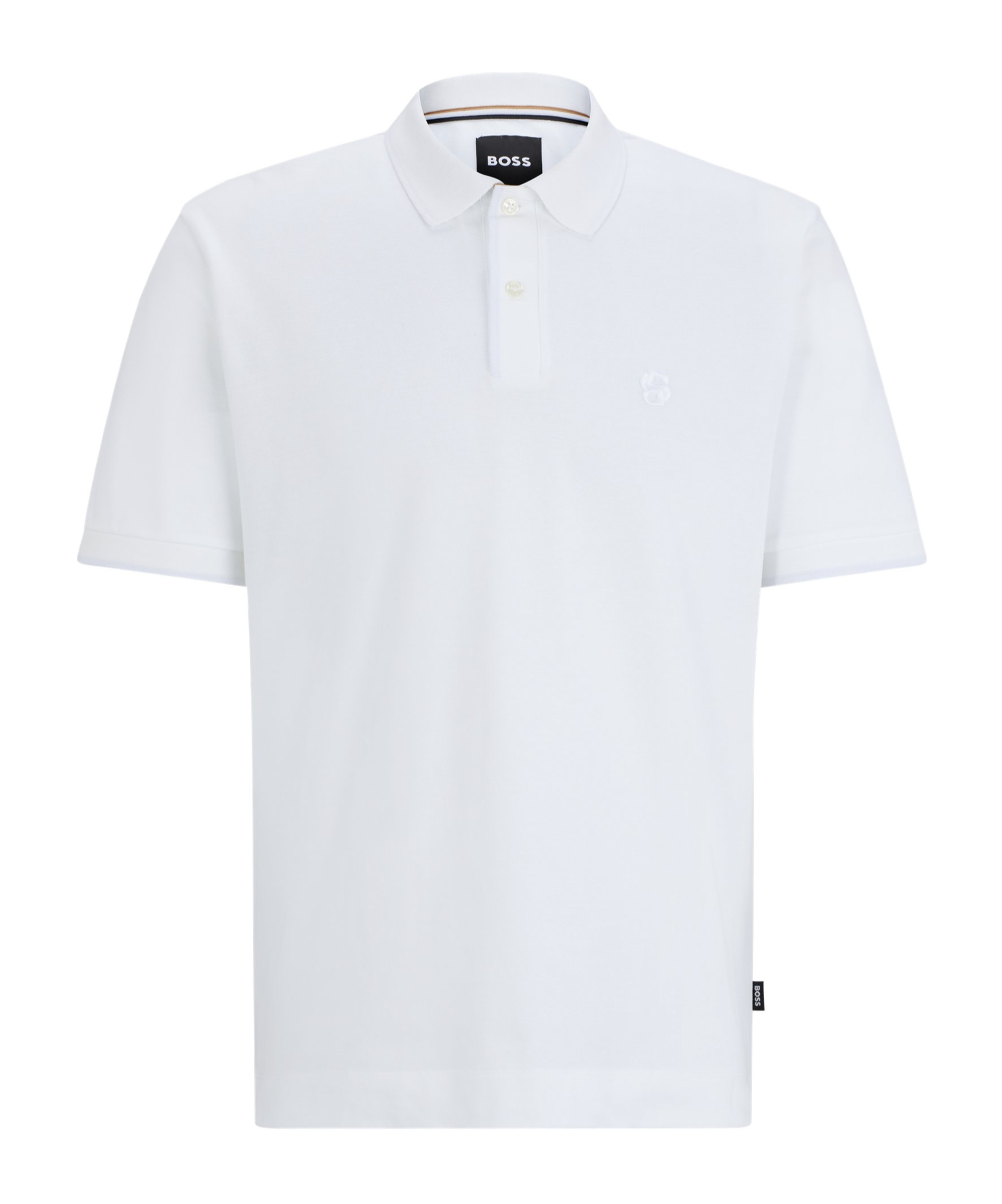 Hugo Boss Mercerized-cotton Polo Shirt With Embroidered Double Monogram In White