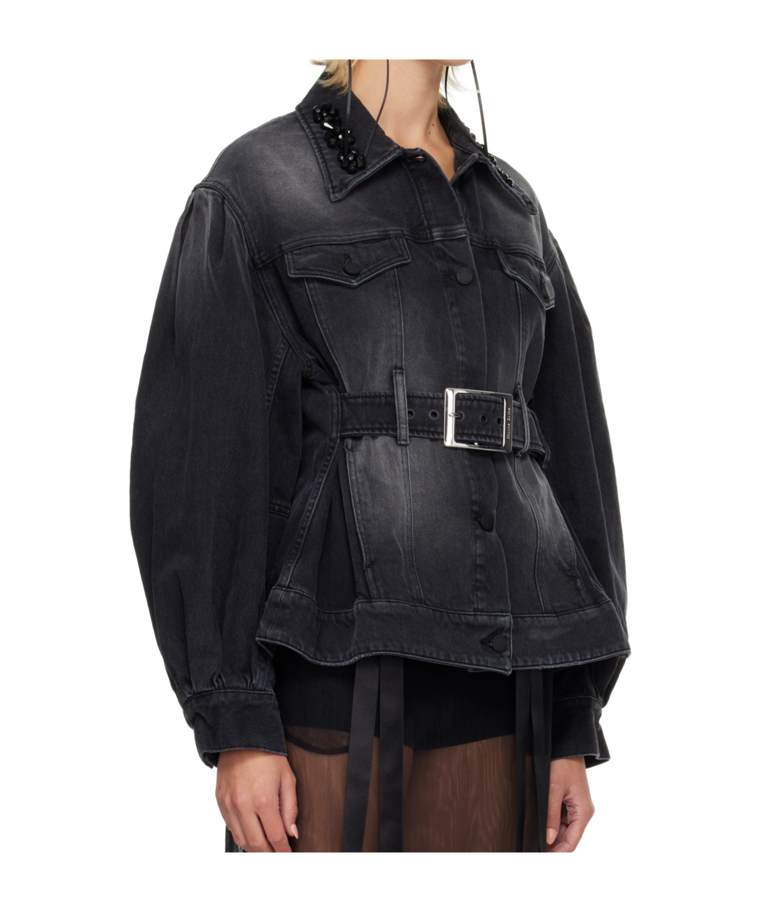 Simone Rocha Denim Jacket With Decorative Carved Belt Details In Black