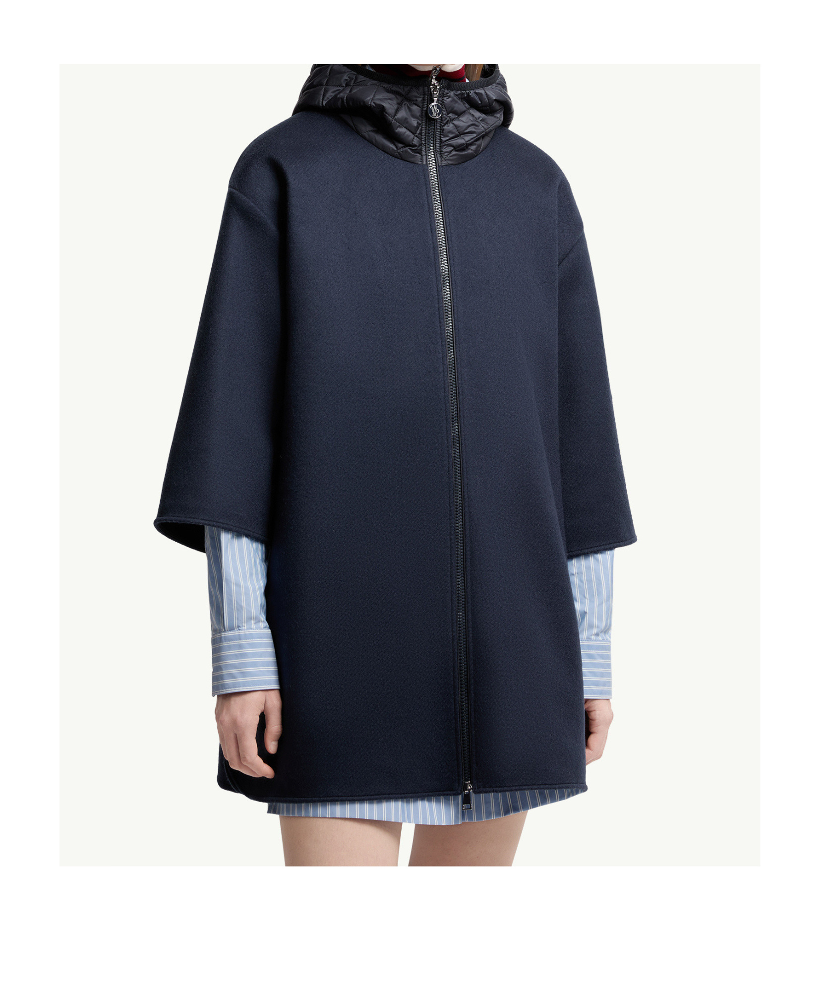 Moncler Hooded Shell And Wool-blend Cape Coat In Blue