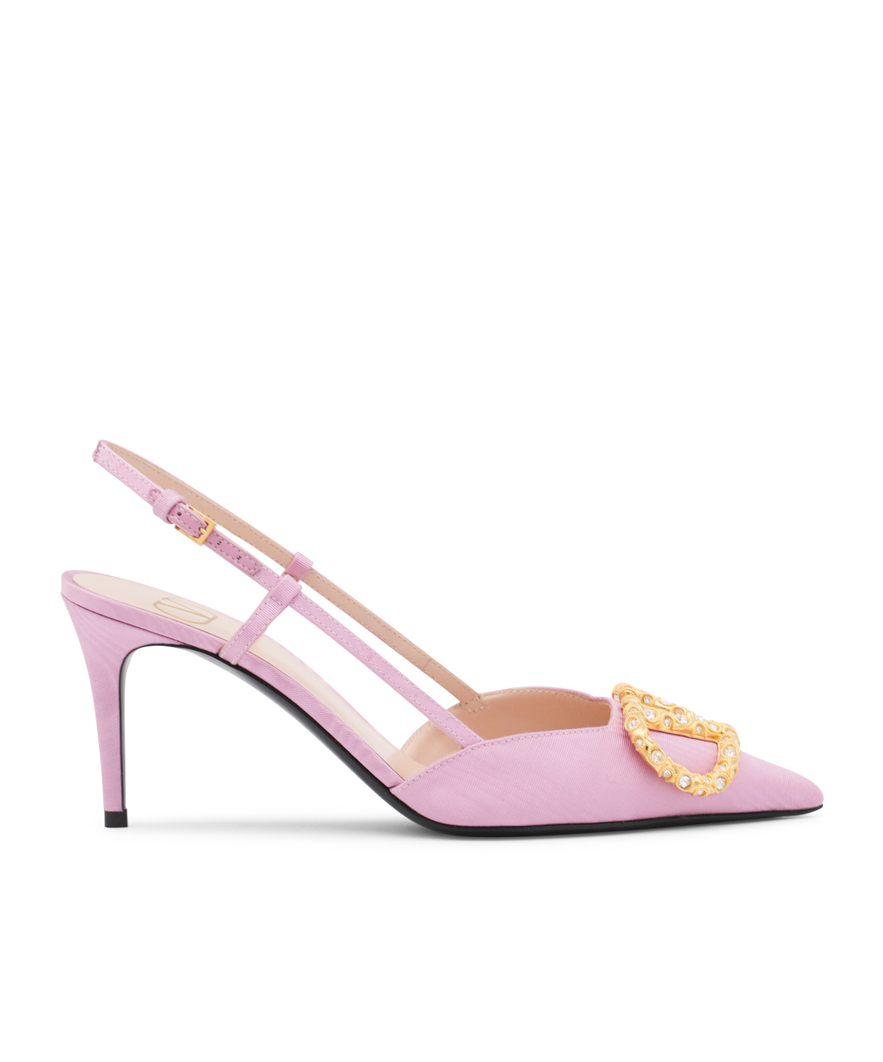 Valentino Vlogo Signature Slingback In Leather With Rhinestones In Pink