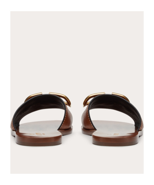 Shop Valentino Vlogo Signature Slide Sandal In Grainy Cowhide With Accessory In Brown
