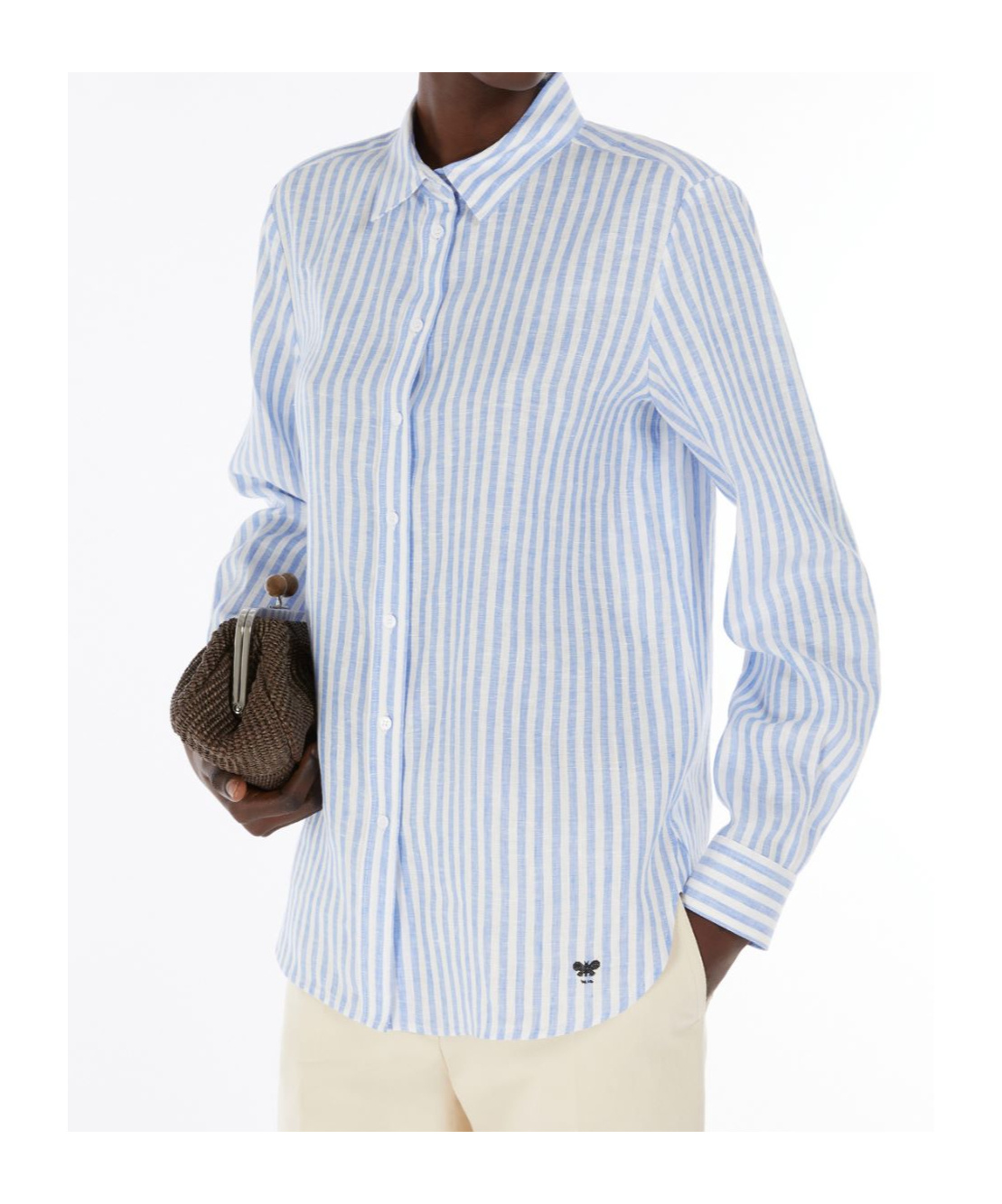 Weekend Max Mara Gestreiftes Hemd Aus Leinen In Light Blue