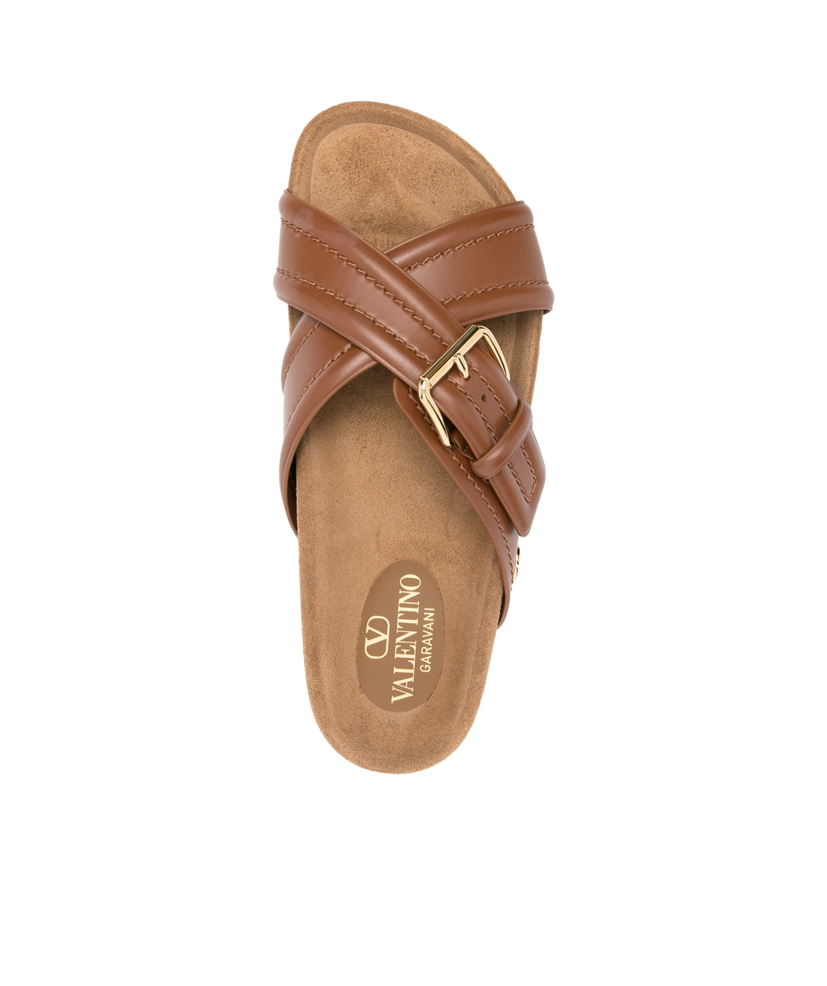 Valentino Vlogo-plaque Leather Slides In Brown