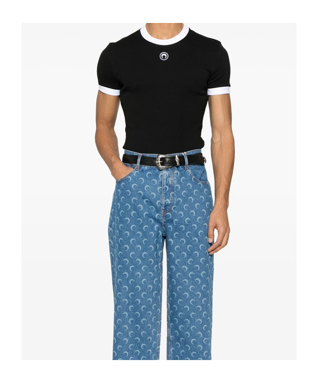 Marine Serre Crescent Moon-embroidered T-shirt In Black