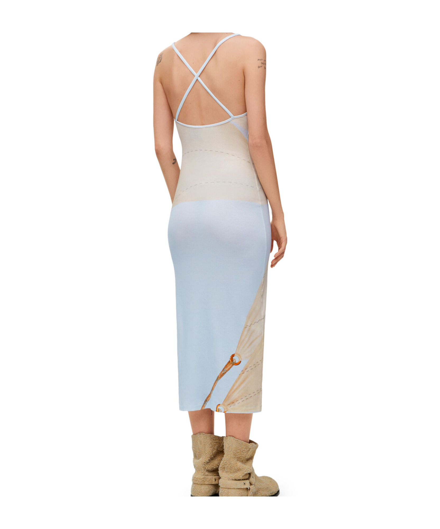 Loewe Strappy Dress In Cotton Blend In Blue/multicolor