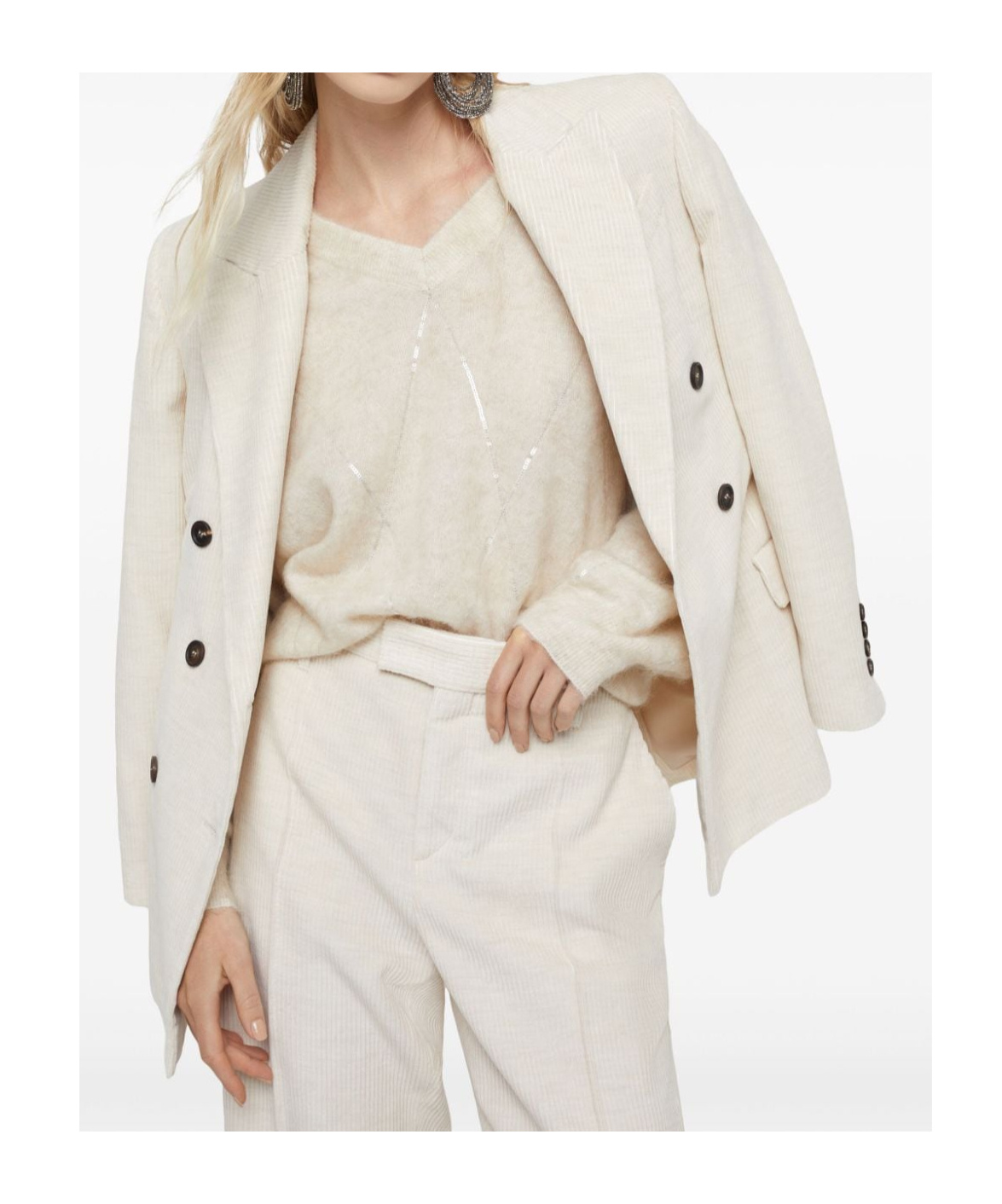 Brunello Cucinelli Ribbed Blazer Structured Shoulders In White