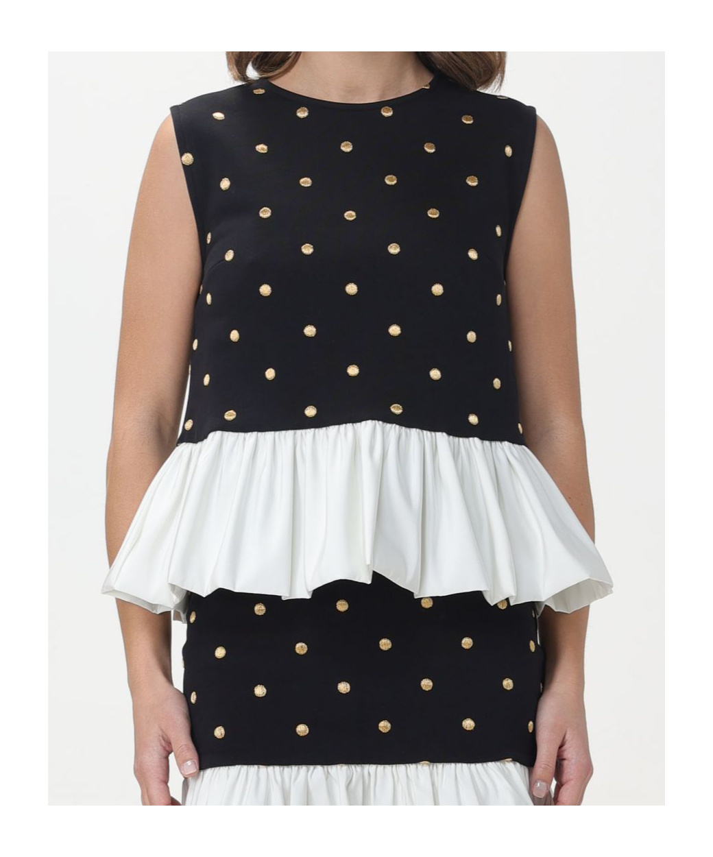 Nina Ricci Polka Dot Peplum Top In Black