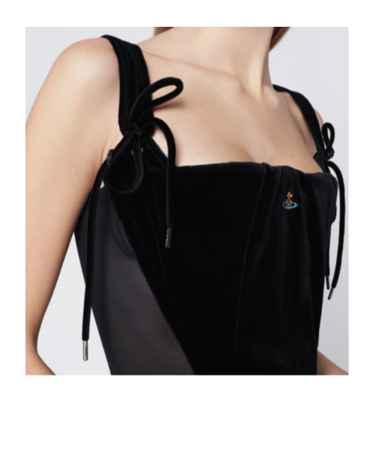 Vivienne Westwood Cropped Velvet Corset With Bow And Mesh In Black