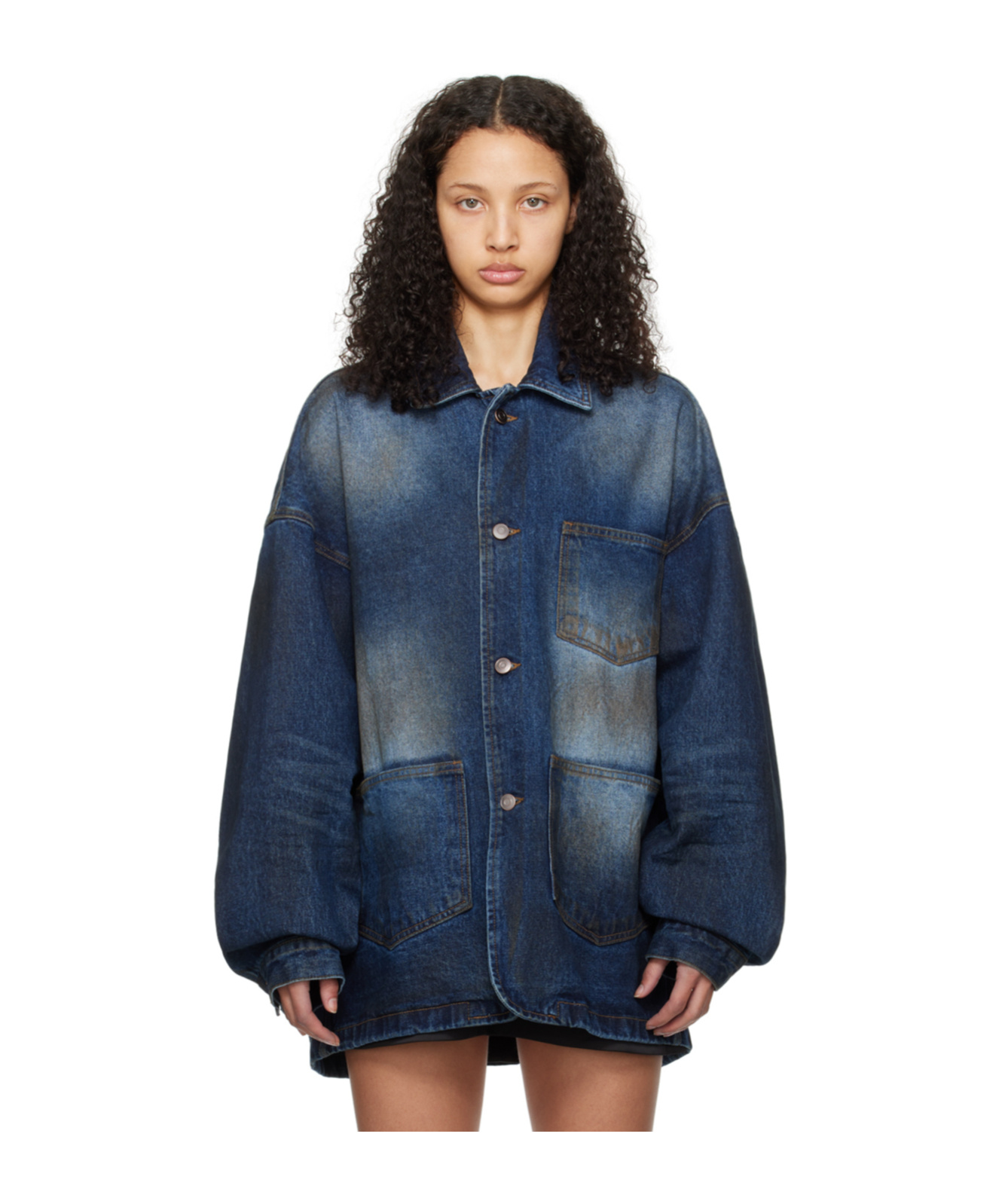 WE11 DONE BUTTON LONG-SLEEVED DENIM COAT 