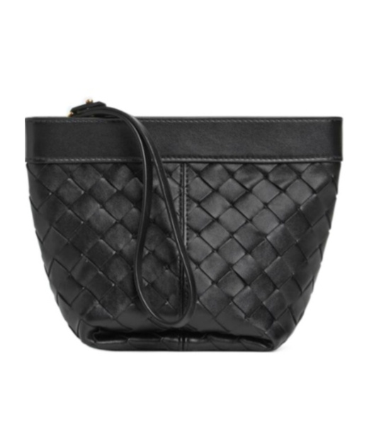 Bottega Veneta Small Leather Prism Pouch In Black
