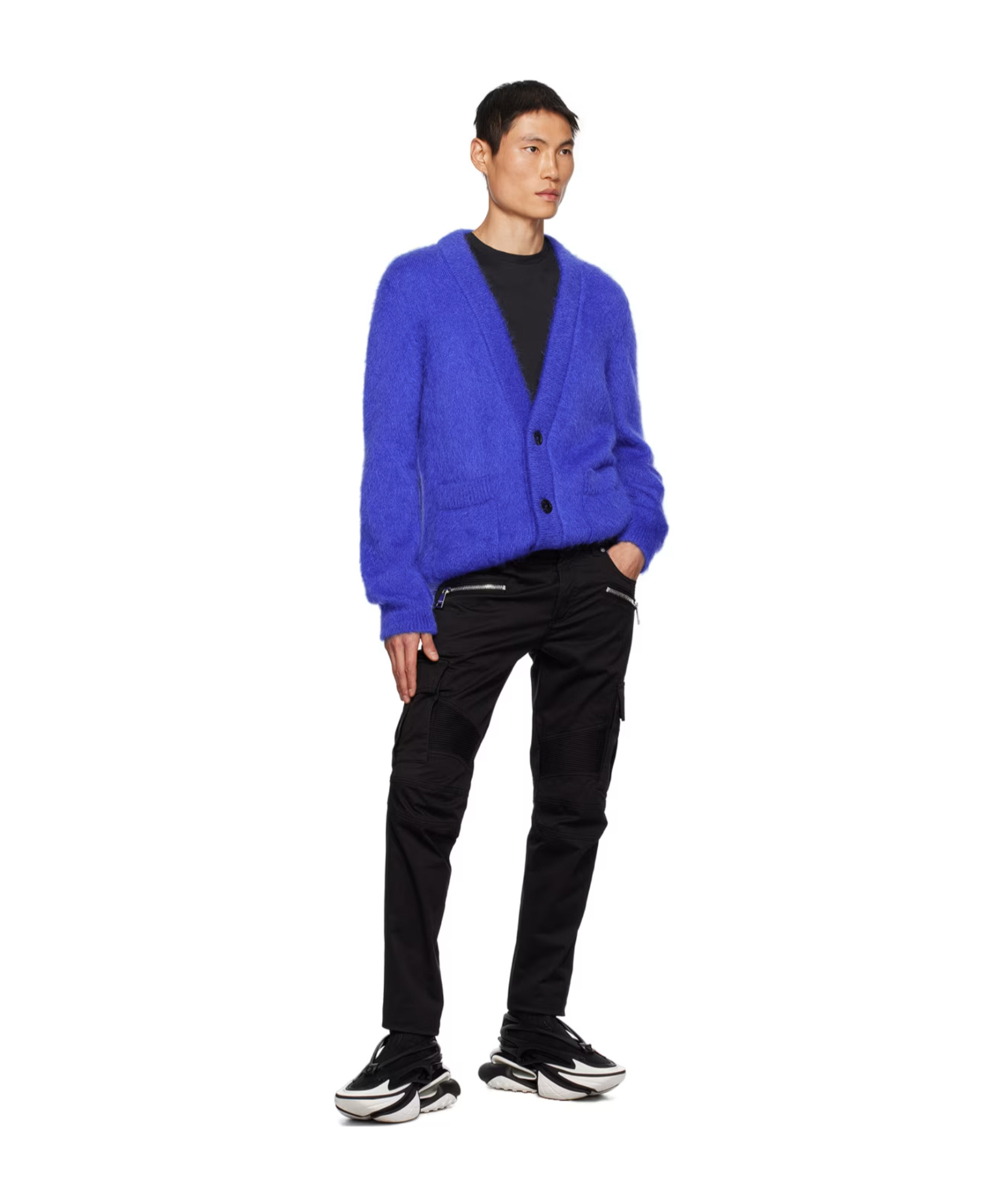 Shop Balmain V-neck Brushed Cardigan In Blue